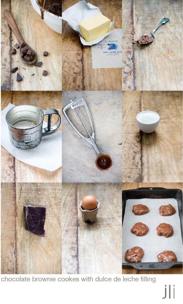 chocolate brownie cookies with dulce de leche filling
