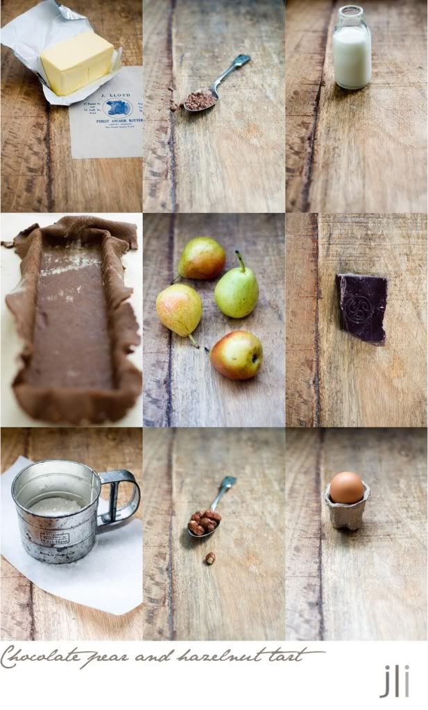 chocolate pear and hazelnut tart
