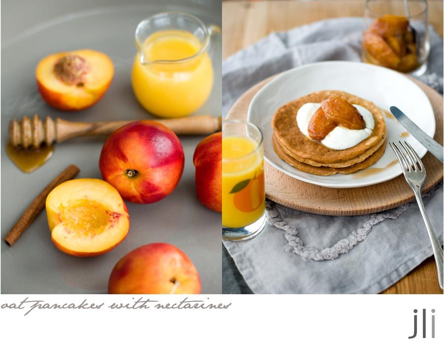 oat pancakes with oven baked nectarines