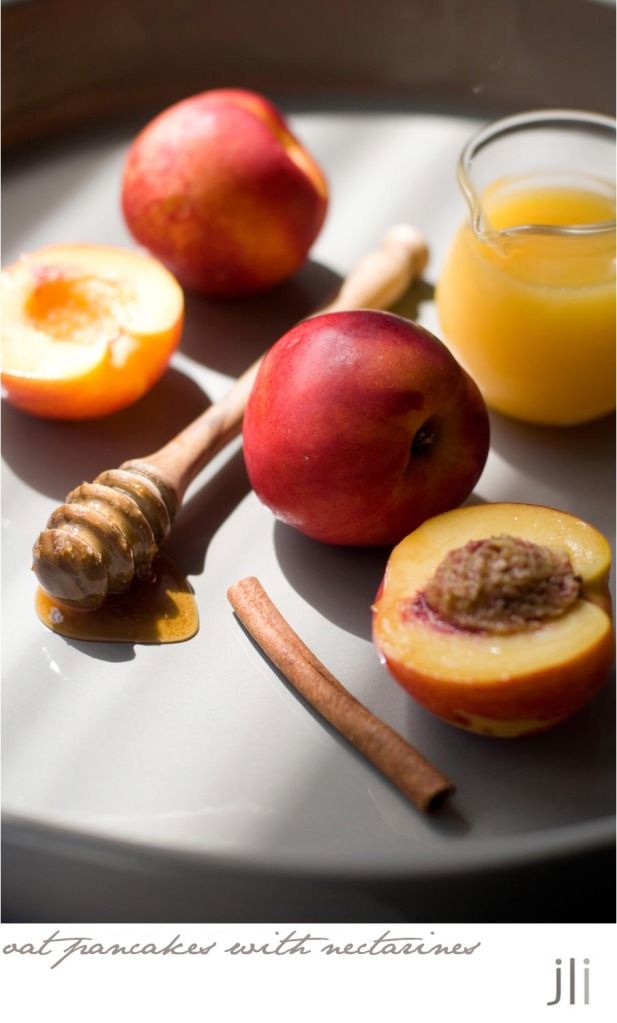 oat pancakes with oven baked nectarines