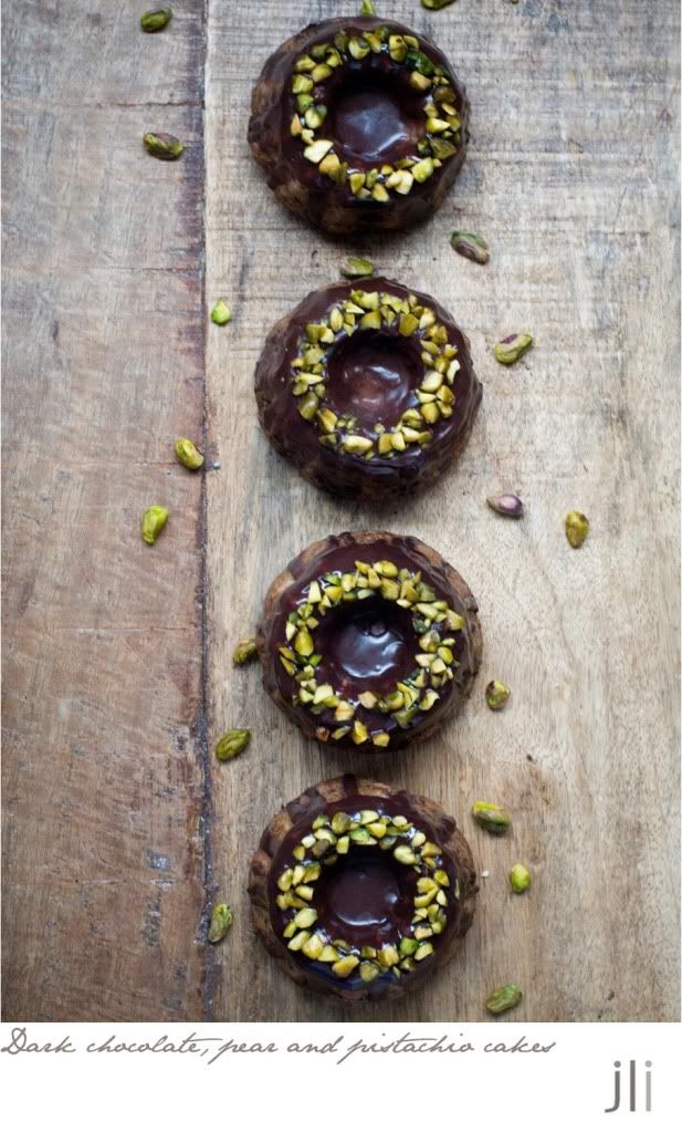 chocolate pear pistachio cake