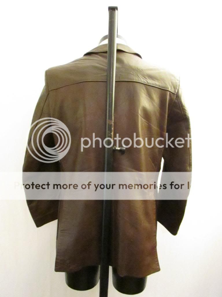 Mens Vtg Retro 1970s Brown Leather Safari Blazer Suit Jacket Coat Mod Large 42