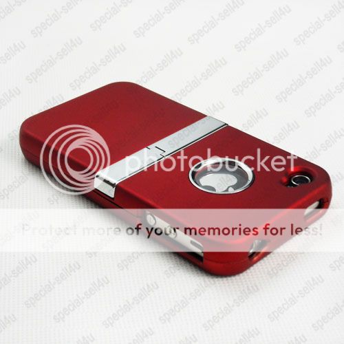 Luxury Hard Full Rubberized Case w/Chrome KickStand for iPhone 4 4S 4G 