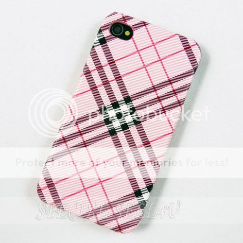 DESIGNER HARD CASE COVER SKIN IPHONE 4 4G PLAID Pink  